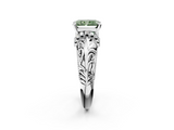 White gold Fancy Green Radiant  Solitaire Filigree Engagement Ring with Halo and Prong Setting_70