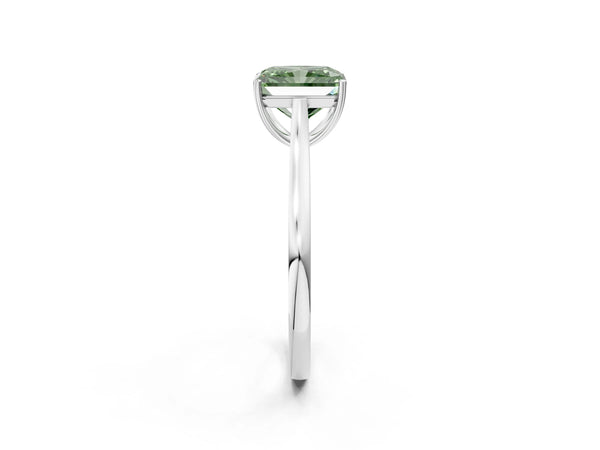Platinum Fancy Green Radiant  Solitaire Heart Prong Engagement Ring with Tapered Band