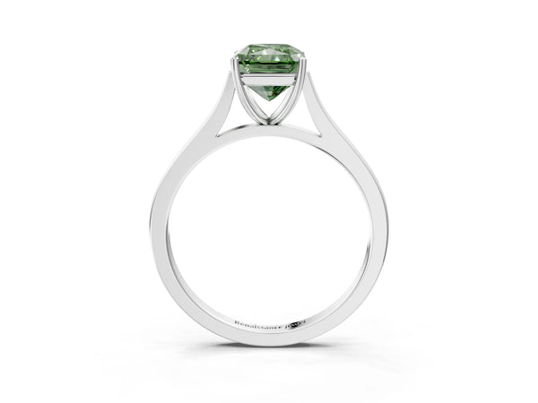 Platinum Fancy Green Radiant  Solitaire Heart Prong Engagement Ring with Tapered Band