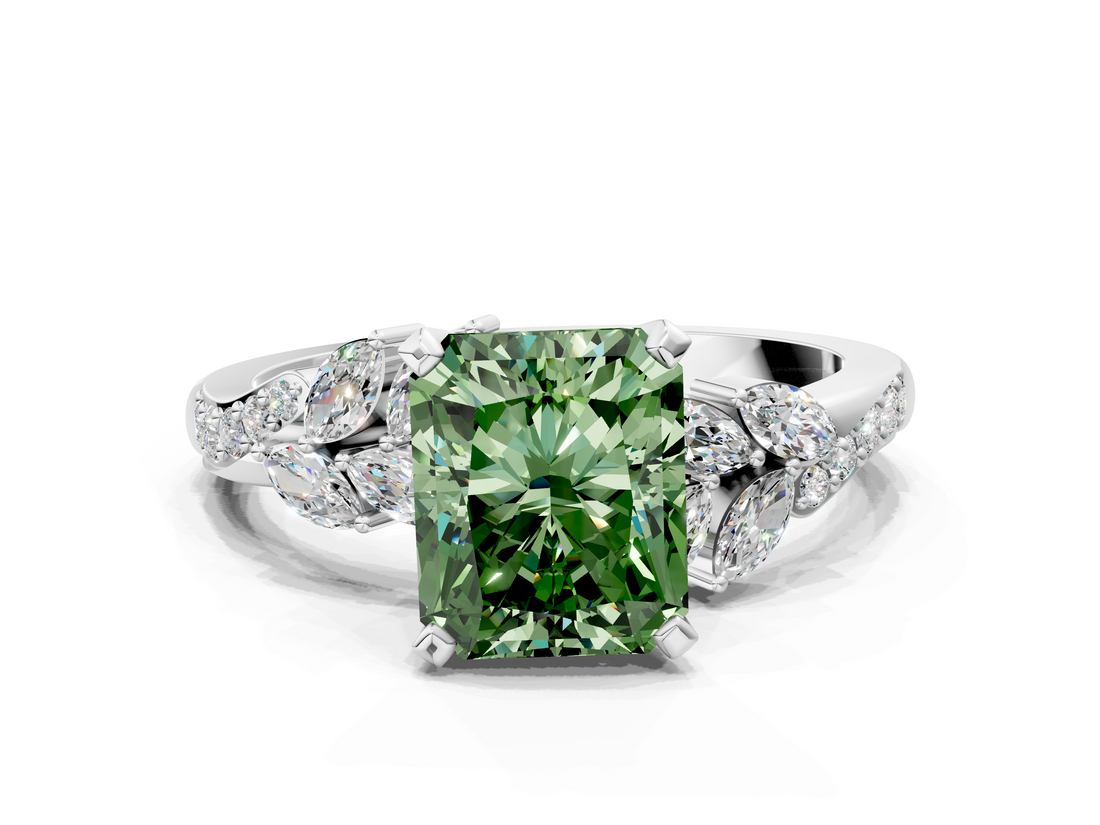 White gold Fancy Green Radiant  Solitaire Marquise Twist Band with Six-Prong Setting_59