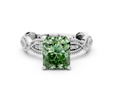 White gold Fancy Green Radiant  Solitaire Milgrain Diamond Engagement Ring with Bezel and Marquise Band_126