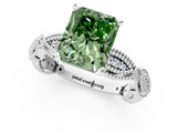 White gold Fancy Green Radiant  Solitaire Milgrain Diamond Engagement Ring with Bezel and Marquise Band_127
