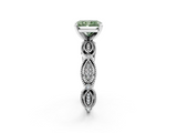 White gold Fancy Green Radiant  Solitaire Milgrain Diamond Engagement Ring with Bezel and Marquise Band_128