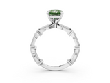 White gold Fancy Green Radiant  Solitaire Milgrain Diamond Engagement Ring with Bezel and Marquise Band_129