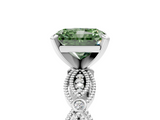 White gold Fancy Green Radiant  Solitaire Milgrain Diamond Engagement Ring with Bezel and Marquise Band_131