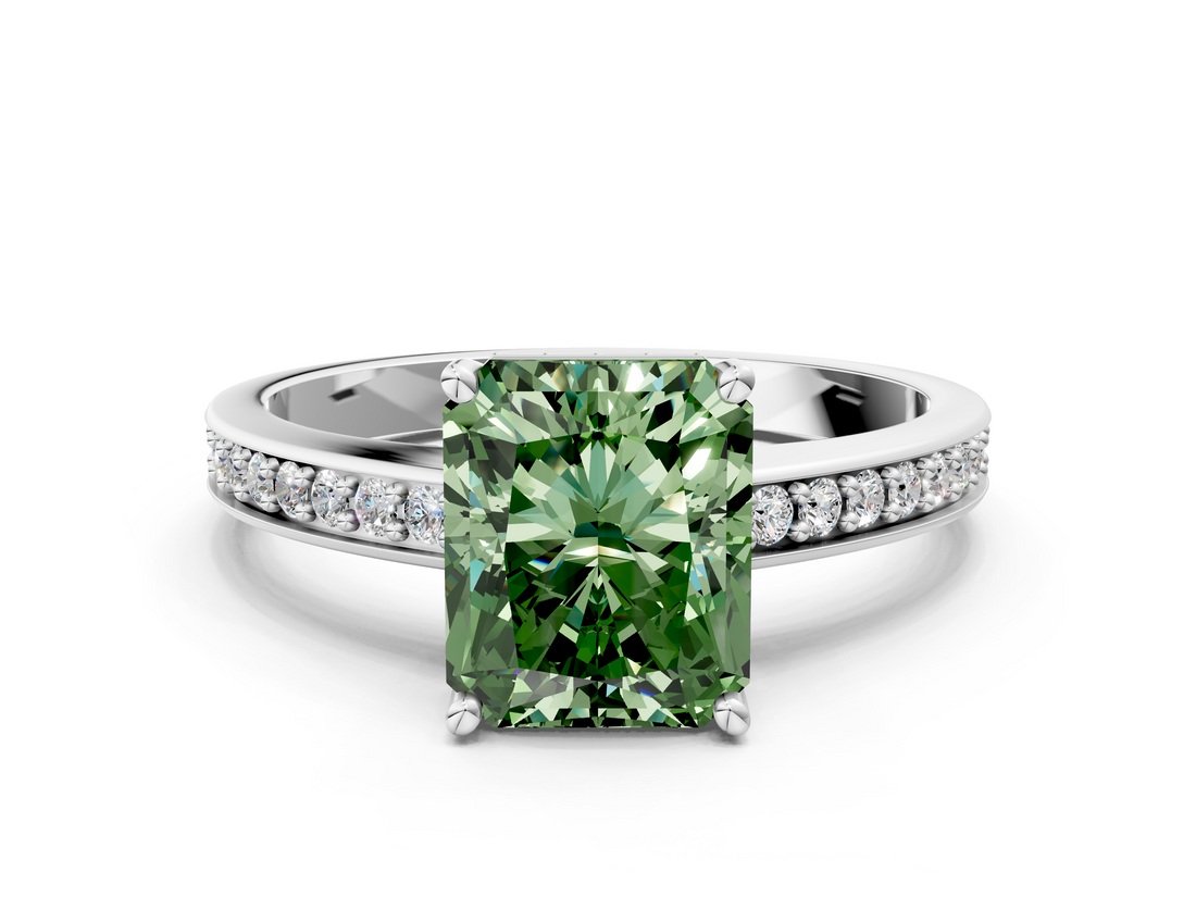 White gold Fancy Green Radiant  Solitaire Pavé Band Prong Setting Ring_20