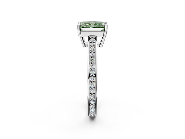 White gold Fancy Green Radiant  Solitaire Pavé Band Prong Setting Ring