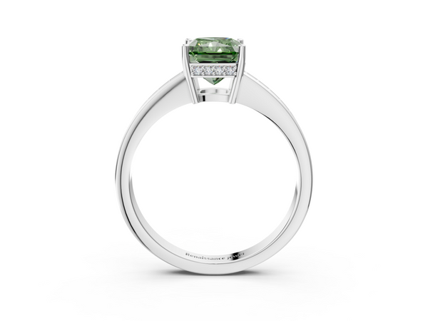 White gold Fancy Green Radiant  Solitaire Pavé Band Prong Setting Ring