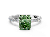 White gold Fancy Green Radiant  Solitaire Pavé Band with Four-Prong Setting_162