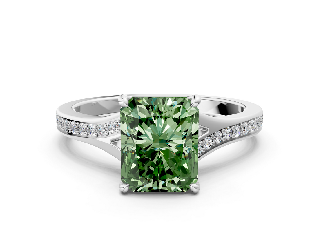 White gold Fancy Green Radiant  Solitaire Pavé Band with Four-Prong Setting_28