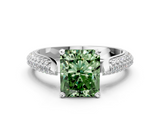 White gold Fancy Green Radiant  Solitaire Pavé Diamond Engagement Ring with Four-Prong Setting_117