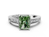 White gold Fancy Green Radiant  Solitaire Pavé Diamond Milgrain Engagement Ring with Four-Prong Setting_3