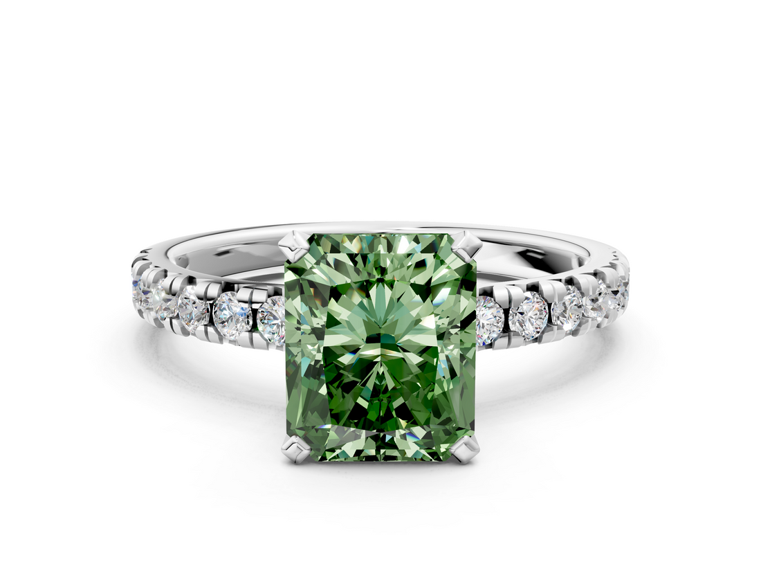White gold Fancy Green Radiant  Solitaire Pave Diamond Engagement Ring with Four-Prong Setting_241