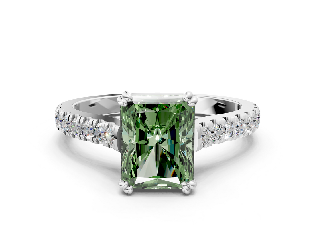 White gold Fancy Green Radiant  Solitaire Pave Diamond Engagement Ring with Prong Setting_20
