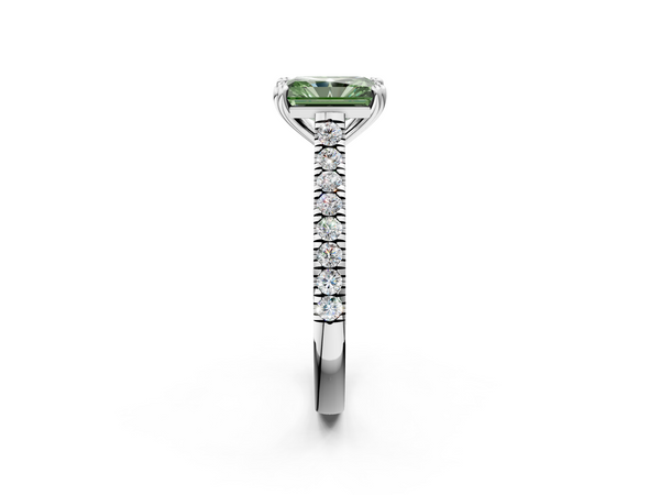 Platinum Fancy Green Radiant  Solitaire Pave Diamond Engagement Ring with Prong Setting