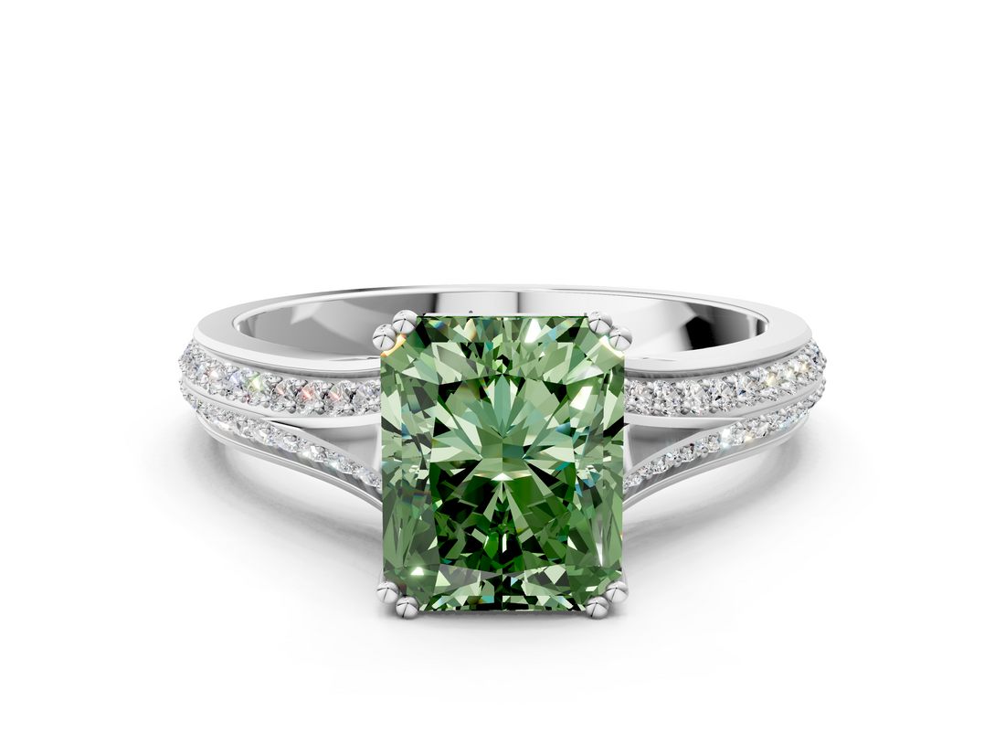 White gold Fancy Green Radiant  Solitaire Pave Split Shank Engagement Ring with Six-Prong Setting_54