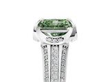 White gold Fancy Green Radiant  Solitaire Pave Split Shank Ring with Four-Prong Setting_145