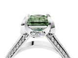 White gold Fancy Green Radiant  Solitaire Pave Split Shank Ring with Four-Prong Setting_145