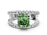 White gold Fancy Green Radiant  Solitaire Split Shank Pave Diamond Ring_49