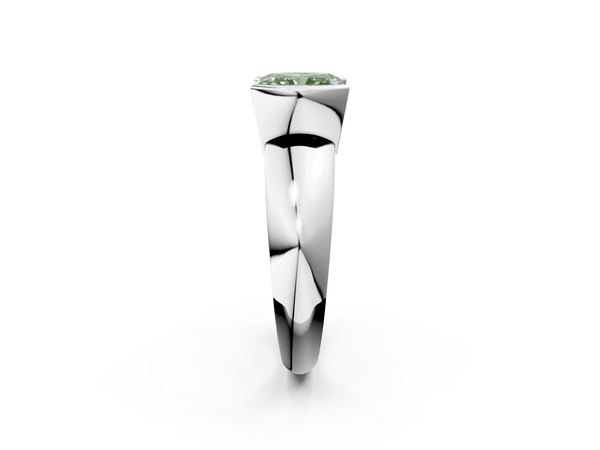 Platinum Fancy Green Radiant  Solitaire Tension Set Diamond Ring with Wide Band