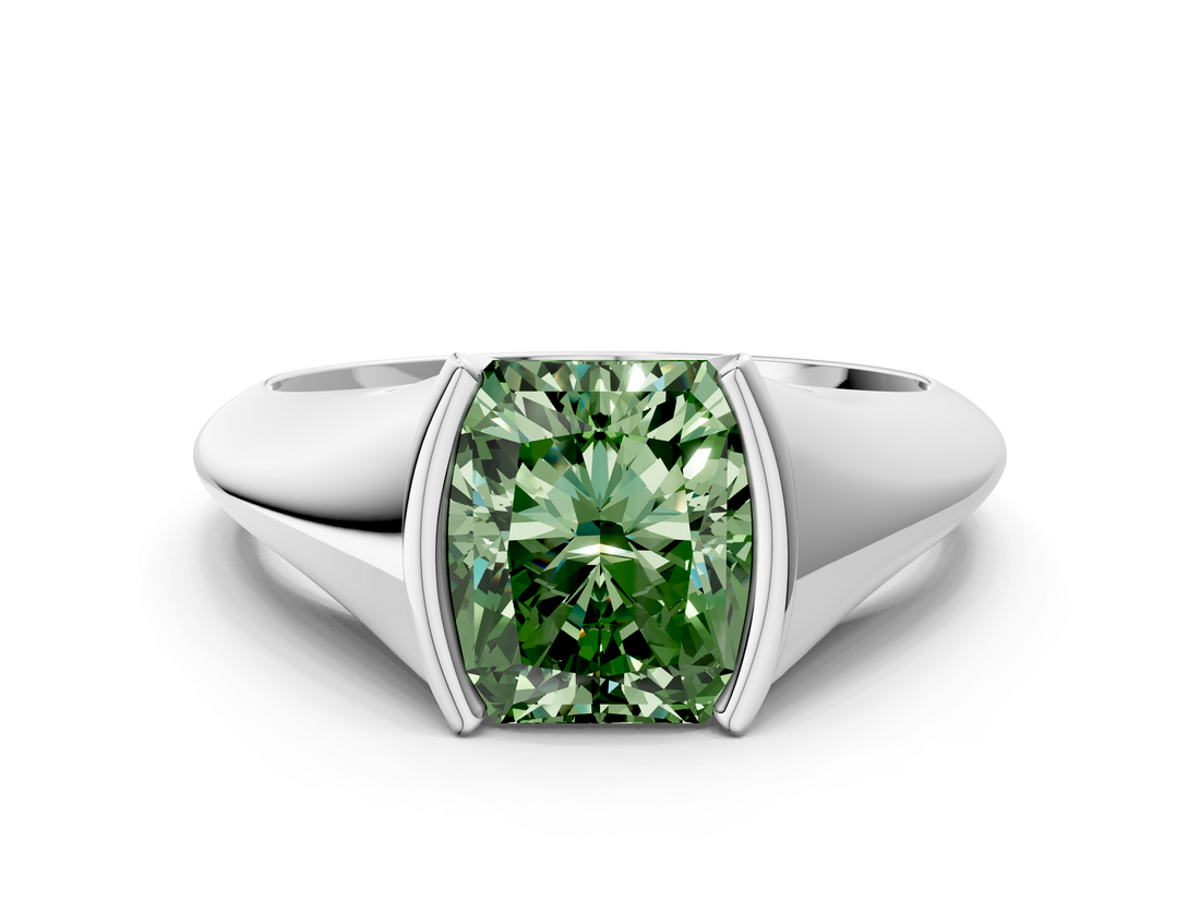 White gold Fancy Green Radiant  Solitaire Tension Set Diamond Ring_20