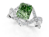 White gold Fancy Green Radiant  Solitaire Twist Band Pavé Diamond Engagement Ring_78