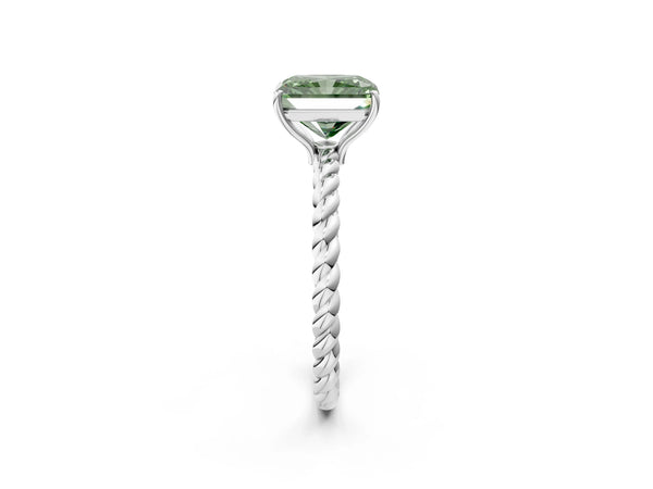 White Gold Radiant Cut Twisted Solitaire Engagement Ring Setting for Fancy Green Center