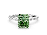 White gold Fancy Green Radiant  Solitaire Twist Band Ring with Four-Prong Setting_152