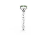 White gold Fancy Green Radiant  Solitaire Twist Band Ring with Four-Prong Setting_153