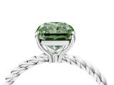 White gold Fancy Green Radiant  Solitaire Twist Band Ring with Four-Prong Setting_156