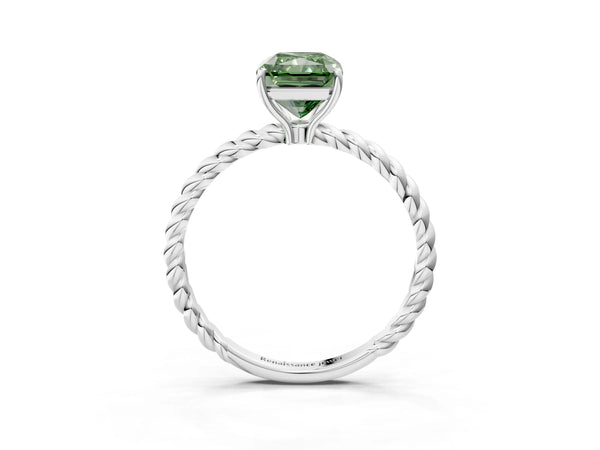 White Gold Radiant Cut Twisted Solitaire Engagement Ring Setting for Fancy Green Center