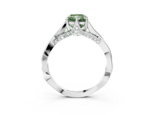 White gold Fancy Green Radiant  Solitaire Twist Band Six-Prong Setting