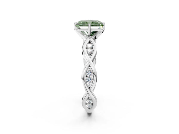 White Gold Radiant Cut Accented Twist Engagement Ring Setting for Fancy Green Center