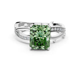 White gold Fancy Green Radiant  Solitaire Twist Band with Pavé Accents and Four-Prong Setting_20