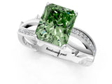 White gold Fancy Green Radiant  Solitaire Twist Band with Pavé Accents and Four-Prong Setting_21