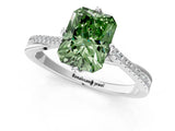 White gold Fancy Green Radiant  Solitaire Twist Band with Pavé Diamonds and Four-Prong Setting_66
