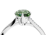 White gold Fancy Green Radiant  Solitaire Twist Band with Pavé Diamonds and Four-Prong Setting_69