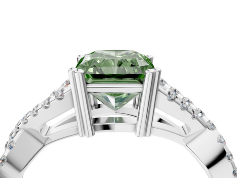 White gold Fancy Green Radiant  Solitaire Twist Band with Pavé Setting and Four-Prong Setting_35