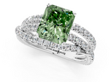 White gold Fancy Green Radiant  Solitaire Twist Band with Pavé Setting and Four-Prong Setting_58