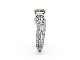 White gold Fancy Green Radiant  Solitaire Twist Band with Pavé Setting and Four-Prong Setting_59