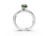 White gold Fancy Green Radiant  Solitaire Twist Band with Pavé Setting and Four-Prong Setting_60