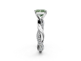 White gold Fancy Green Radiant  Solitaire Twist Band with Pave Prong Setting_54