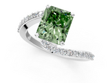 White gold Fancy Green Radiant  Solitaire Twist Band with Pave Set Diamonds and Four-Prong Setting_143