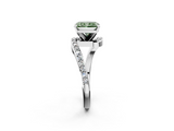 White gold Fancy Green Radiant  Solitaire Twist Band with Pave Set Diamonds and Four-Prong Setting_144
