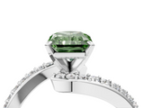 White gold Fancy Green Radiant  Solitaire Twist Band with Pave Set Diamonds and Four-Prong Setting_146