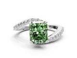 White gold Fancy Green Radiant  Solitaire Twist Band with Pave Set Diamonds and Four-Prong Setting_149