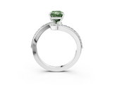 White gold Fancy Green Radiant  Solitaire Twist Band with Pave Set Diamonds and Four-Prong Setting_152
