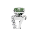 White gold Fancy Green Radiant  Solitaire Twist Band with Pave Set Diamonds and Four-Prong Setting_154