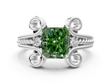 White gold Fancy Green Radiant  Solitaire Twisted Band Scroll Prong Ring_3
