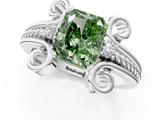 White gold Fancy Green Radiant  Solitaire Twisted Band Scroll Prong Ring_4